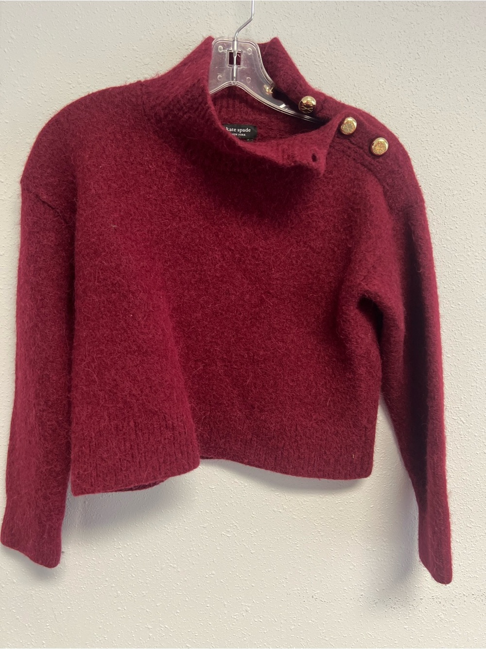 kate spade Burgundy Mock Neck Sweater with Gold Buttons